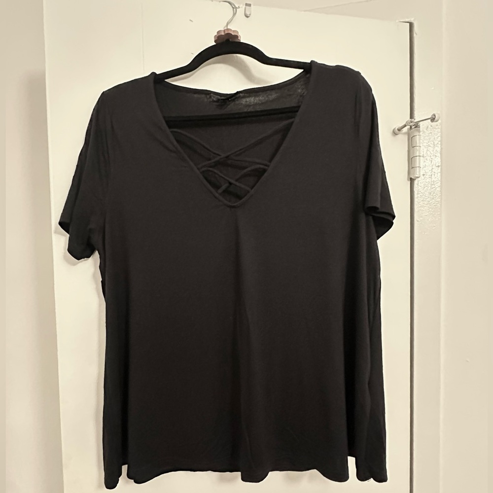 Topshop criss cross neck t-shirt, black